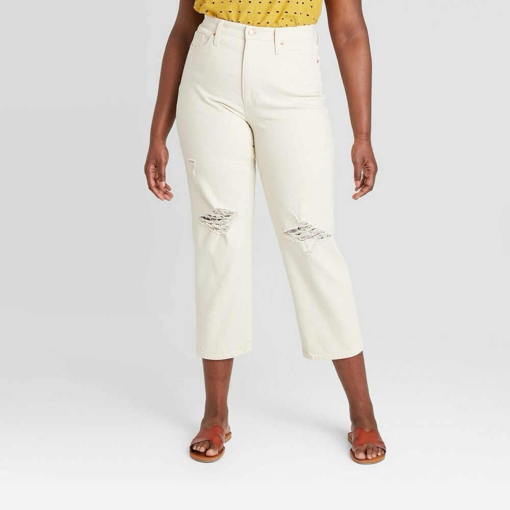UNIVERSAL THREAD Highest Rise Crop Cream Distressed Jeans size 4/27